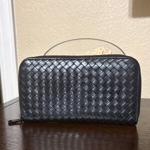Bottega Veneta Black Intrecciato Zip Around Wallet